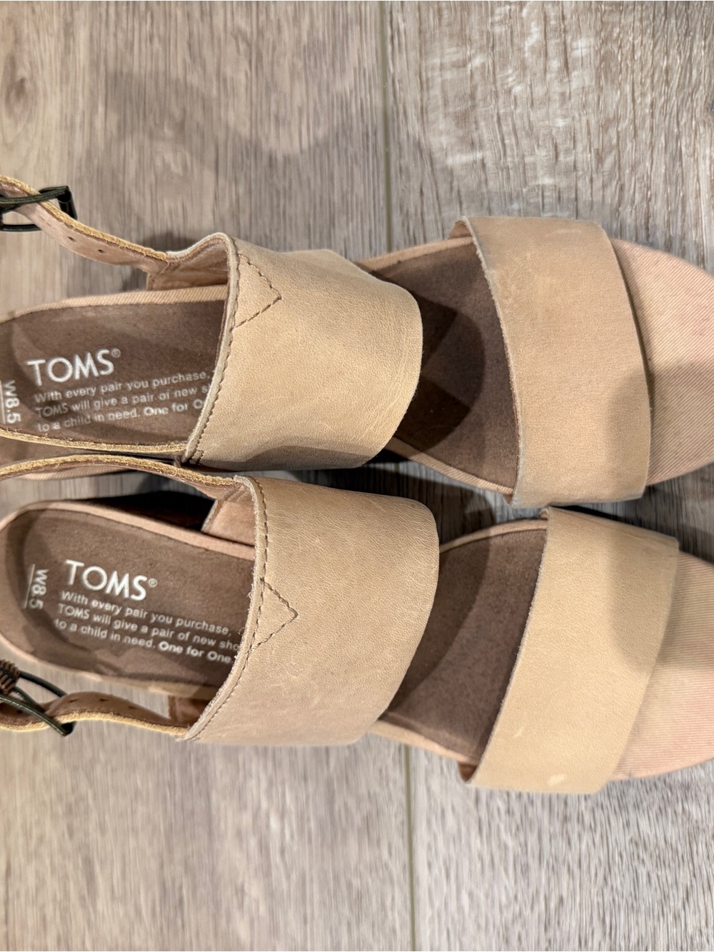 TOMS Neutral Beige Double-Strap Block Heel Sandals - Picture 2 of 5